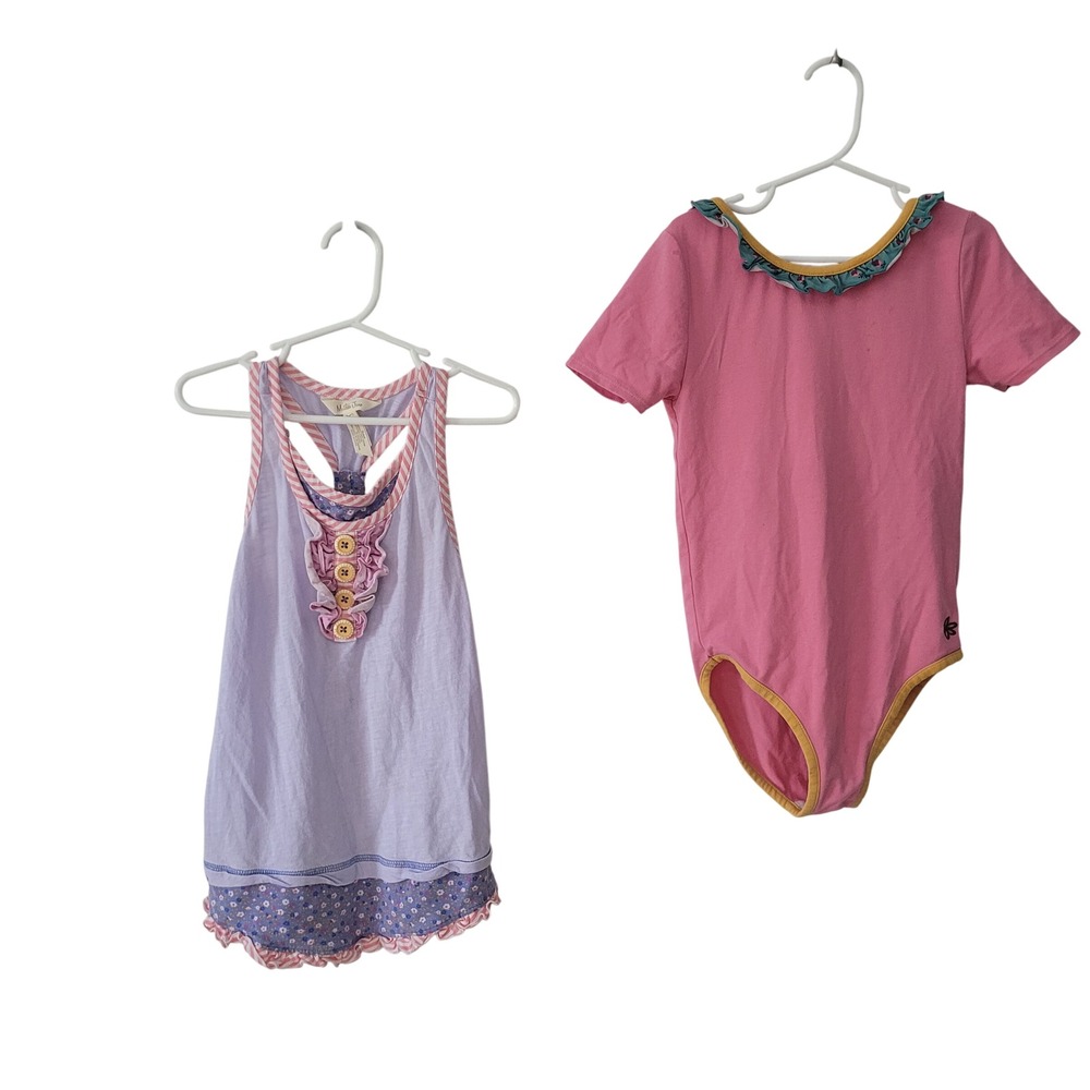 Matilda Jane Lot of 2 Size 6 Tank Top Leotard Girls Purple Pink Floral Ruffles
